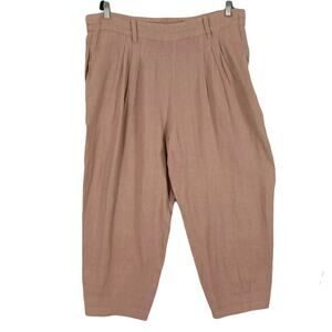 nwot No.6 STORE Pants 3~L Linen Tan Barrel-Wide Pleated 2-Flap-Pockets&Button